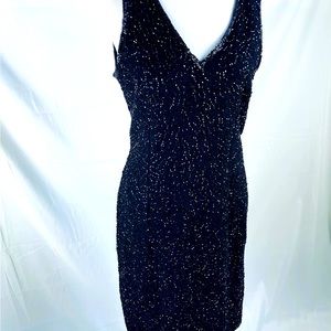 Black beaded deep v mini dress